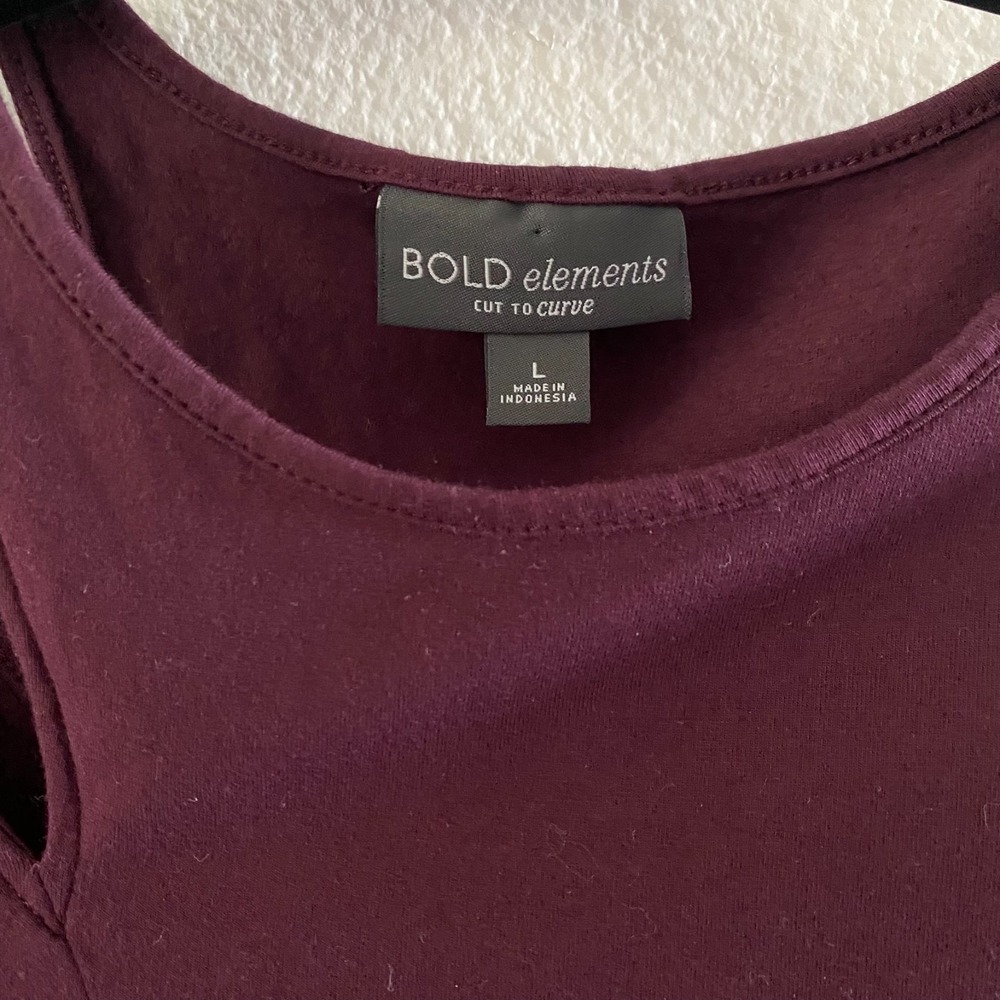 BOLD ELEMENTS Burgundy ‎ Cold Shoulder Jersey Long Sleeve Tee Sz L Cotton - Picture 5 of 9